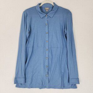 J Jill Shirt Womens Small Blue Lightweight Pima Cotton Blend Button Up Tunic